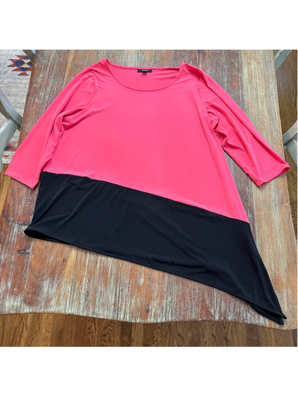 Alfani Pink Black Colorblock Asymmetrical Sharkbite Hem Tunic Top - Plus Size 2X